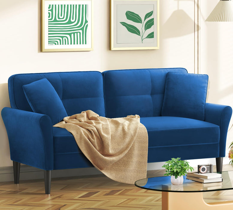 69" Loveseat Sofa, Velvet Small Couches For Small Spaces, Love Seat Couches With 2 Pillows, Tool-Free Setup Loveseats, 700Lb Load Sofas For Living Room, Mini Couch For Bedroom, Comfy Sofa Couch, Blue (LOCAL PICKUP ONLY)