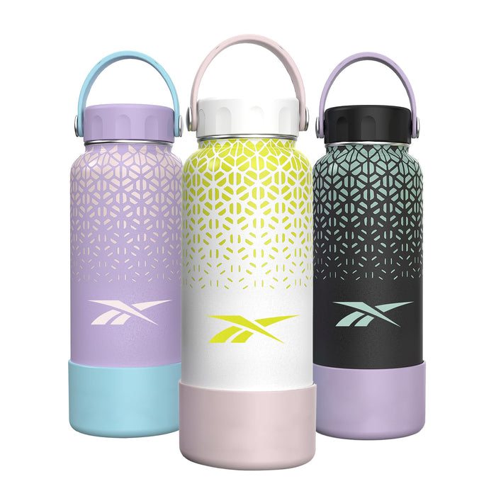 Reebok Stainless Steel Wide Mouth Water Bottle With Flex Cap | Insulated Reusable Sports Travel Mug, BPA Free (Pack Of 1, 32 Oz, White/Pink)