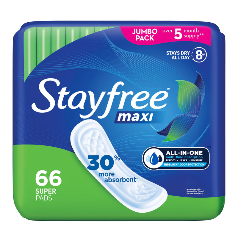 Stayfree Maxi Pads For Women, Super - 66 Count