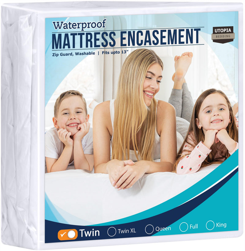 Utopia Mattress Encasement Twin, 100% Waterproof Bed Bug And Dust Mite Proof Mattress Protector, Absorbent Six-Sided Mattress Cover