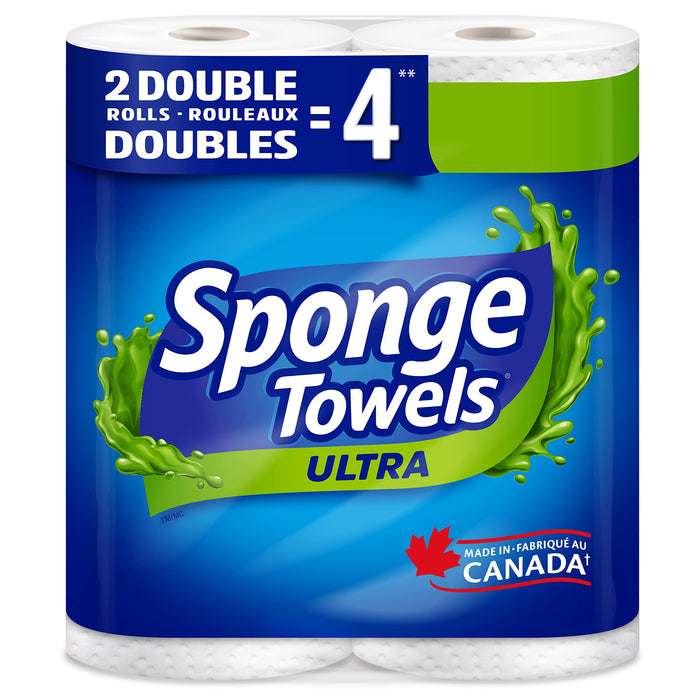 Spongetowels Ultra Paper Towel, Choose-A-Size Sheets, 2 Double Rolls = 4 Rolls
