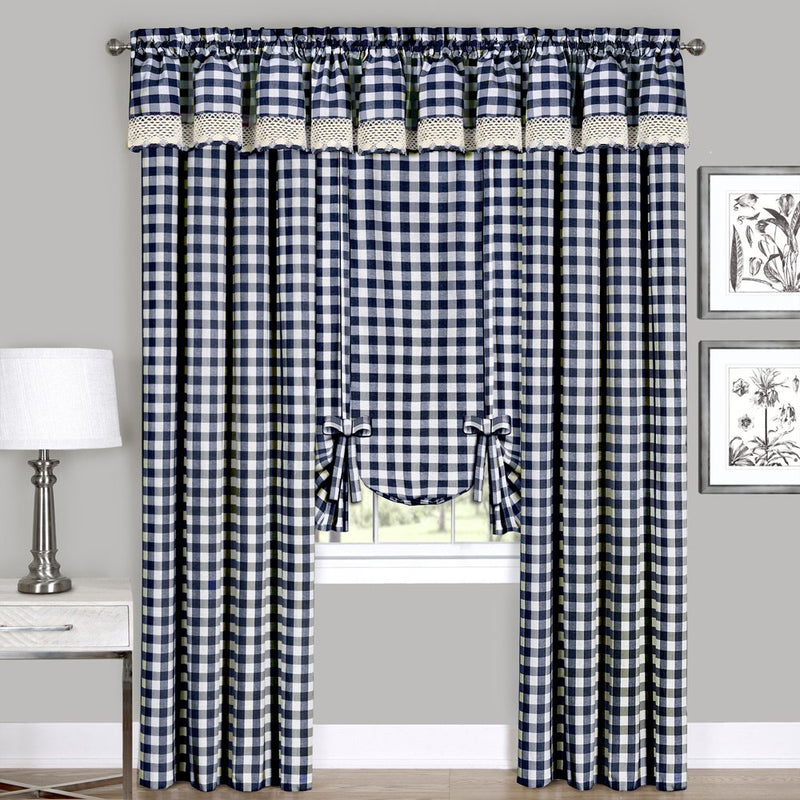 ACHIM Buffalo Check Panel Curtain, 42 X 95 In, Navy & Ivory Plaid