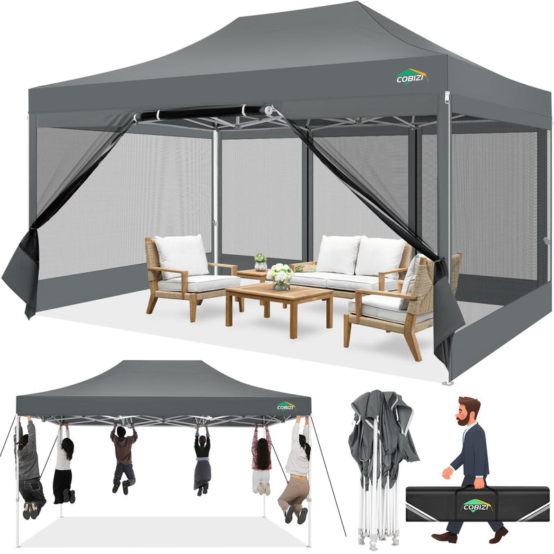 COBIZI 10X15 Heavy Duty Pop Up Canopy Tent With 4 Mosquito Netting Walls (LOCAL PICKUP ONLY)