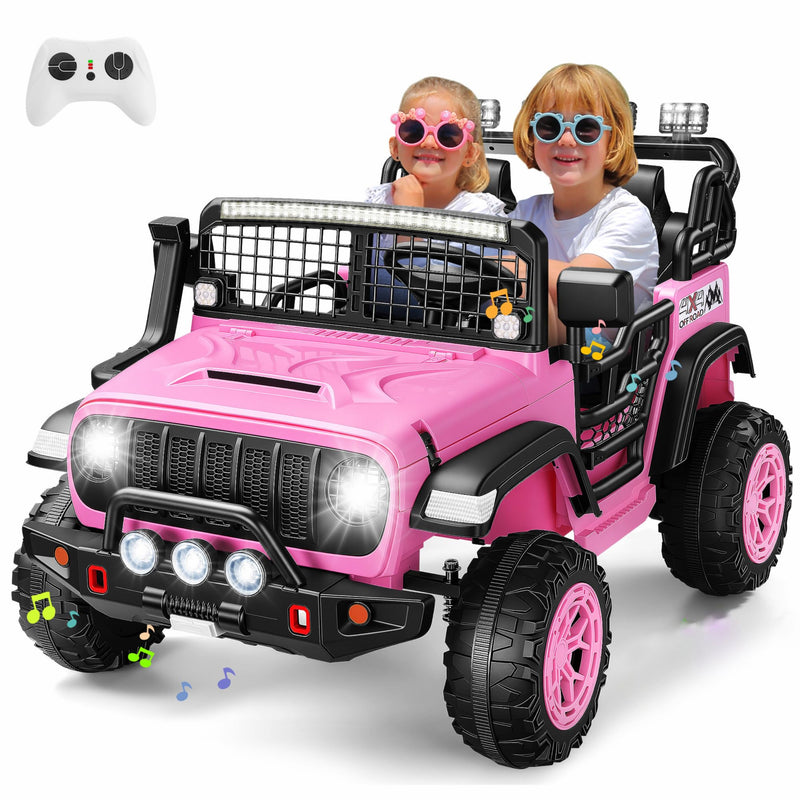 Hikole 2 Seater Ride On Car For Kids With Remote Control, XL 24 Volt Ride On Toys For Boys Girls Age 4-8, 2X200w Power Wheels, Bright LED Light, 20" Seater, Bluetooth & Music, 3 Speeds, Pink (LOCAL PICKUP ONLY)