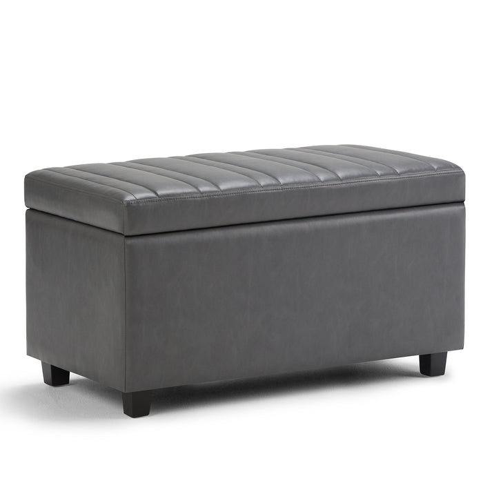 SIMPLIHOME Darcy 33 Inch Wide Contemporary Rectangle Storage Ottoman Bench In Stone Grey Vegan Faux Leather, Assembled, For The Living Room, Entryway And Family Room (LOCAL PICKUP ONLY)