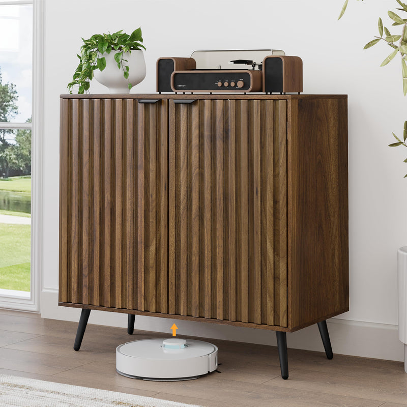 Smuxee Fluted Sideboard Cabinet, Freestanding Walnut Buffet Cabinet With Adjustable Shelf, Wood Storage Cabinet For Living Room, Entryway, Hallway (LOCAL PICKUP ONLY)