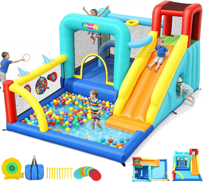 Whubefy 14-In-1 Bounce House For Kids With Ball Pit/Splash Pool, 13X8.9X6.7FT Jump 'N Slide Bouncy Castle W/Center Obstacle/Tunnel/Climbing Wall/Dartboard/Ring Toss/Ball Holes/Hoop For Indoor Outdoor (LOCAL PICKUP ONLY)