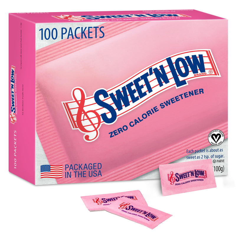 Sweet'n Low Zero Calorie Sweetener Packets, 100 Ct, Kosher & Gluten Free, Low Glycemic Index, Individual Tea And Coffee Sweetener Packets