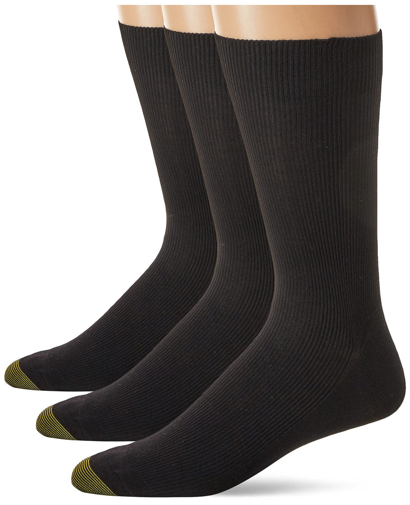 GOLDTOE Men's Metropolitan Cotton Crew Dress Socks - 3 Pack, 345S, Black, O/S