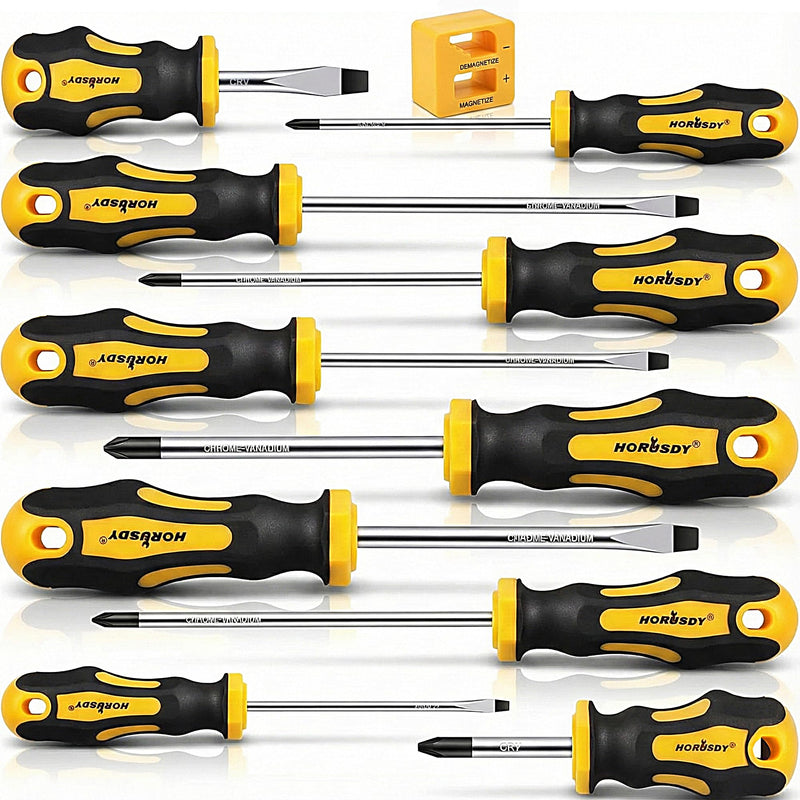 HORUSDY 11-Pieces Magnetic Screw Driver, Magnetic 5 Phillips And 5 Flat Head Tips For Fastening And Loosening Seized