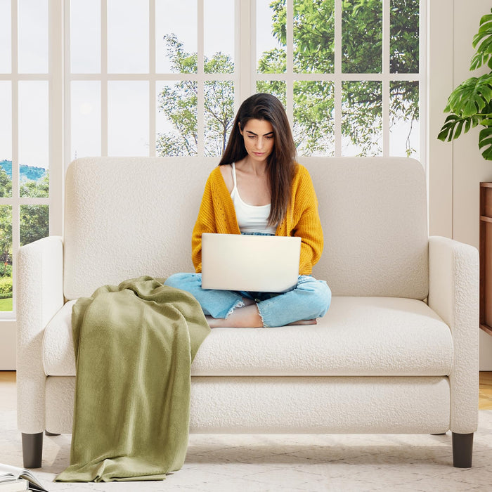 Welzona Loveseat Sofa, 51" Love Seat, Comfy Teddy Small Loveseat For Small Spaces, Tool-Free Setup Sofa Couch For Bedroom, All-Wood Couches For Living Room, No Pillow Included, Beige (LOCAL PICKUP ONLY)