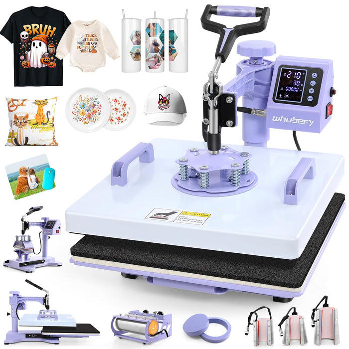 [PINK] Whubefy 8 In 1 Heat Press Machine 15X15 Slide Out With 30OZ Tumbler Press, 1400W 360° Swing Away Shirt Pressing Machine, Heat Transfer Sublimation Heat Press Machine For T Shirts Hat Cap Cup Mug Plate (LOCAL PICKUP ONLY)