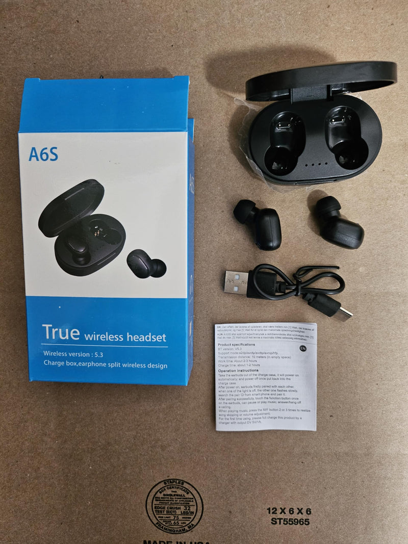 A6S Bluetooth 5.3 True Wireless Earbuds With Charging Case In Black