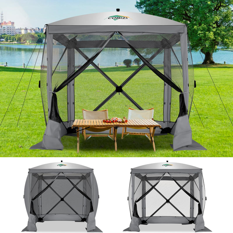 COBIZI 6X6 FT Pop Up Gazebo Tent, Screen Tent With Sidewalls, Waterproof Portable Outdoor Small Screen Tents Sun Shelter, Carpas Para Patio For Outdoor Camping, Backyard And Garden, Gray (LOCAL PICKUP ONLY)