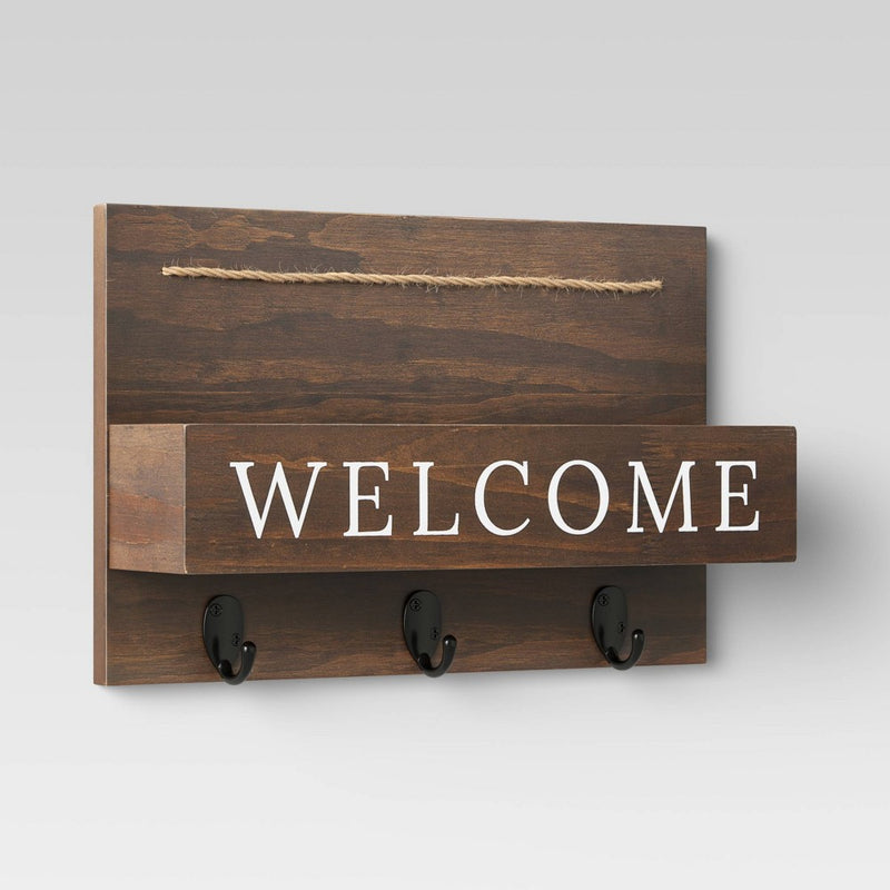 15" x 10" Wood Welcome Mail Station Walnut - Threshold