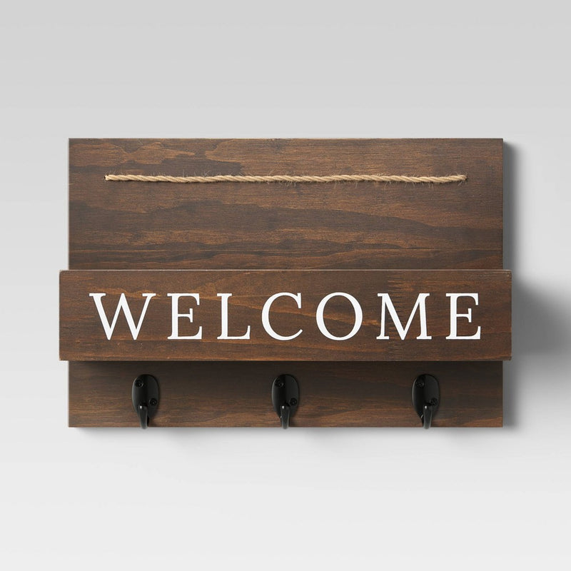 15" x 10" Wood Welcome Mail Station Walnut - Threshold