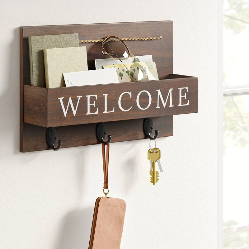 15" x 10" Wood Welcome Mail Station Walnut - Threshold