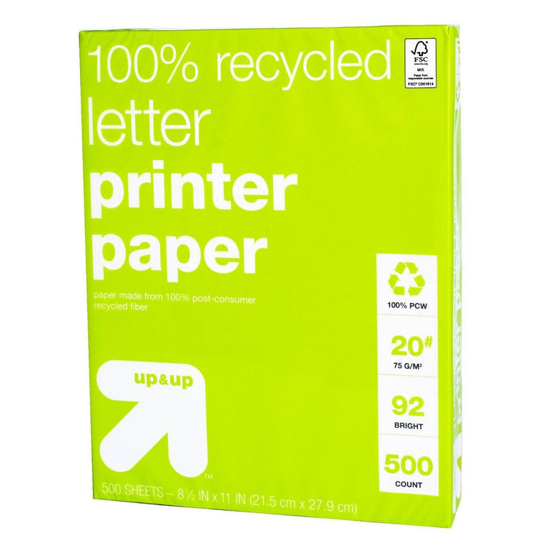 500ct 100% Recycled Letter Printer Paper White - up & up