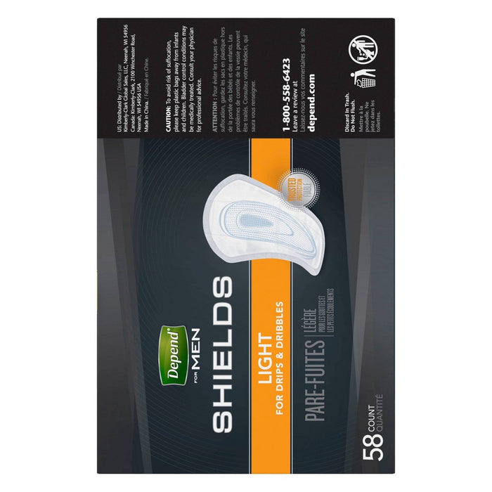 Depend Incontinence Shields -  Pads for Men -  Light Absorbency -  58ct