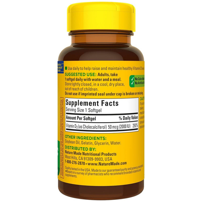 Nature Made Vitamin D3 2000 IU (50 mcg) Softgels - 90ct