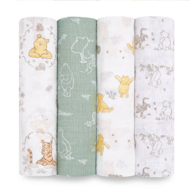 Aden + Anais Essentials Muslin Swaddle Blankets Disney Winnie + Friends 4pk