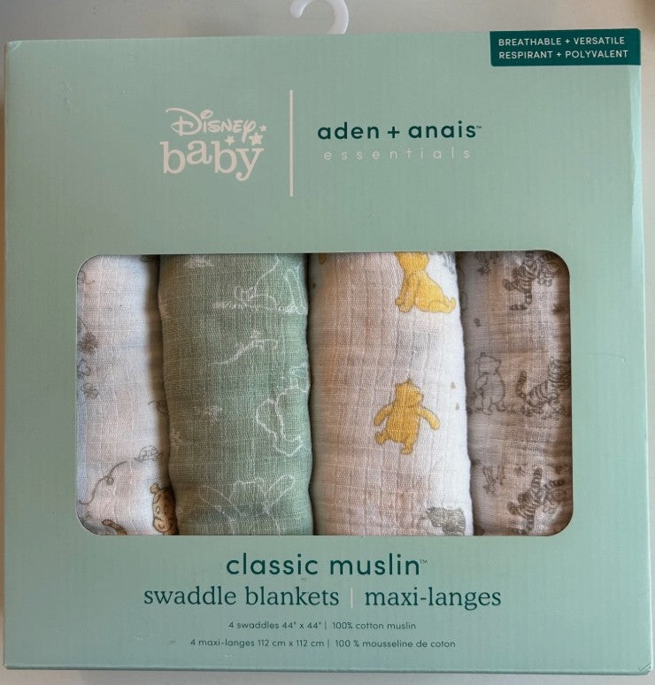 Aden + Anais Essentials Muslin Swaddle Blankets Disney Winnie + Friends 4pk