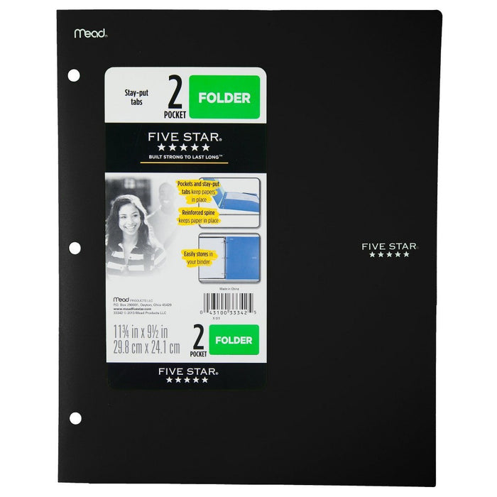 Five Star 2 Pocket Plastic Folder Black