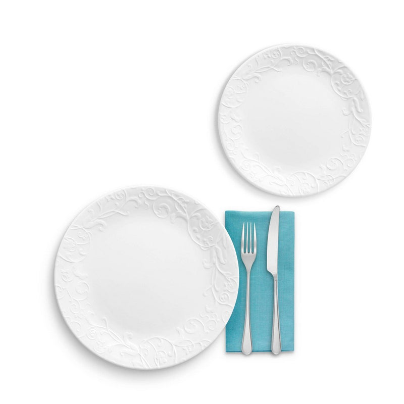 Corelle 18pc Vitrelle Embossed Bella Faenza Dinnerware Set White
