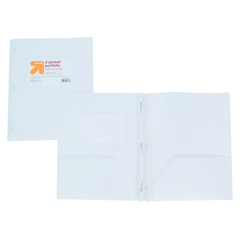 2 Pocket Plastic Folder with Prongs White - up & up