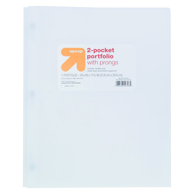 2 Pocket Plastic Folder with Prongs White - up & up