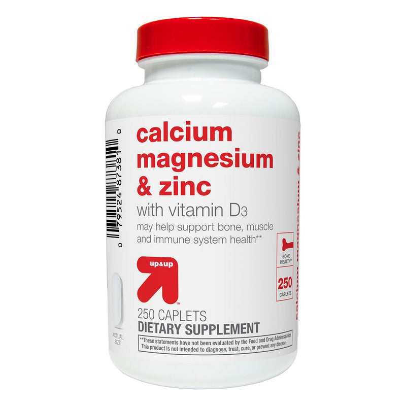Calcium Magnesium & Zinc Dietary Supplement Coated Caplets - 250ct - up & up