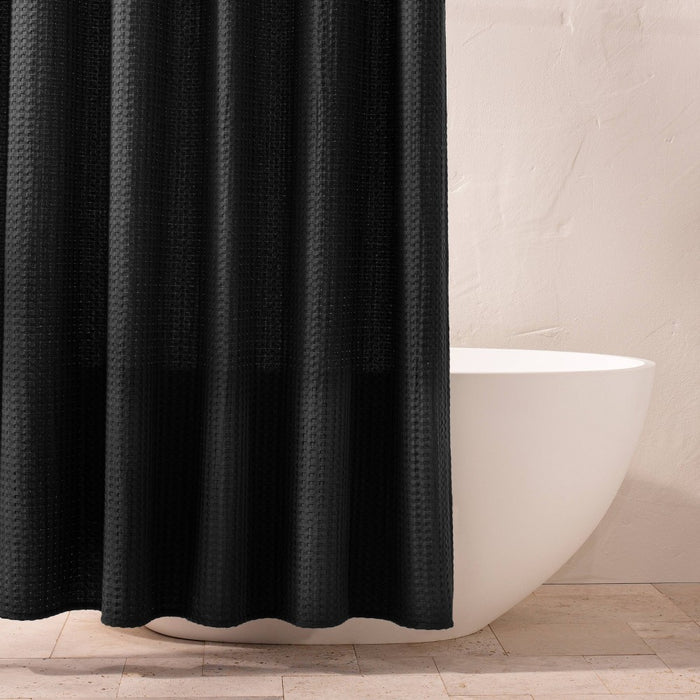 Waffle Shower Curtain Washed Black - Casaluna