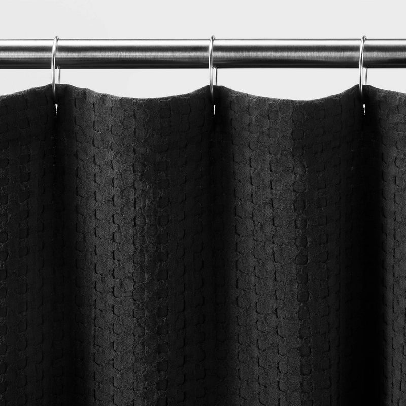 Waffle Shower Curtain Washed Black - Casaluna