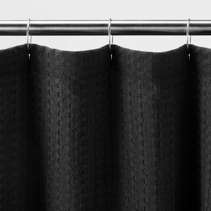 Waffle Shower Curtain Washed Black - Casaluna