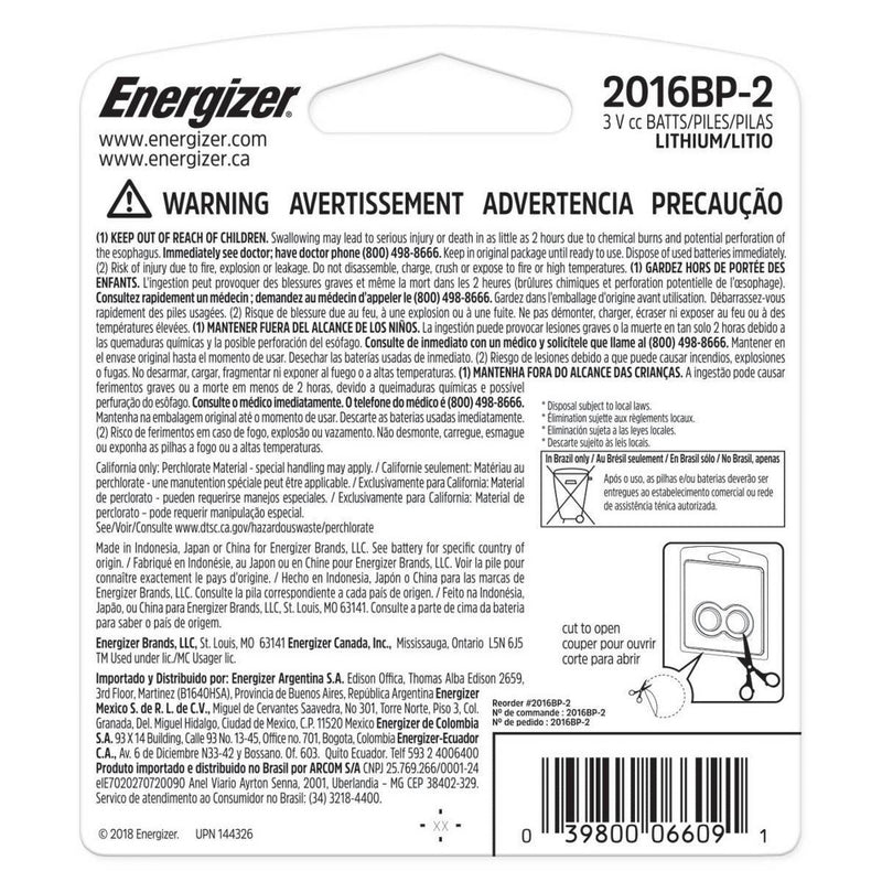 Energizer 2pk 2016 Batteries Lithium Coin Battery