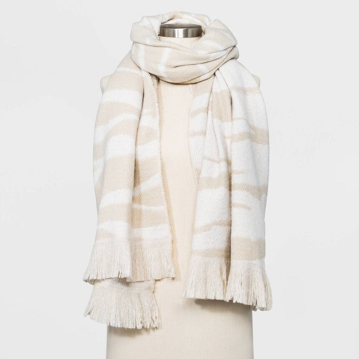 Women's Zebra Print Blanket Scarf - A New Day Beige
