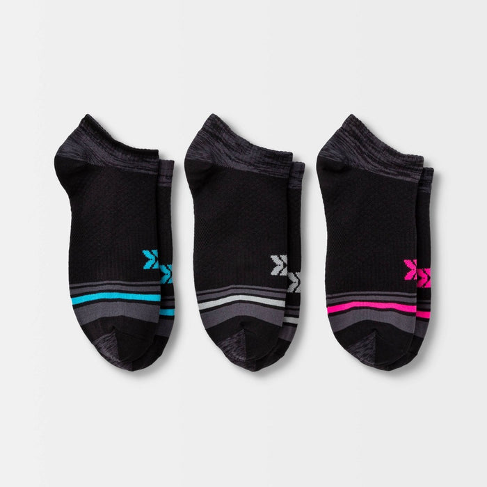 Women's Lightweight Striped Toe 3pk No Show Athletic Socks - All in Motion - Black 4-106
