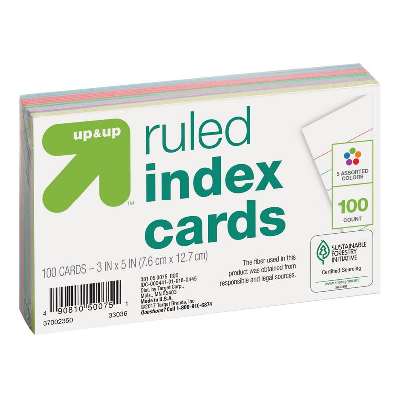 100ct 3" x 5" Ruled Index Cards Multicolor - up & up