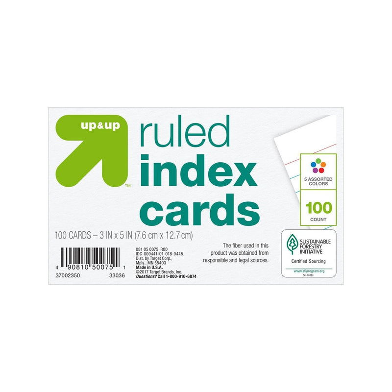 100ct 3" x 5" Ruled Index Cards Multicolor - up & up