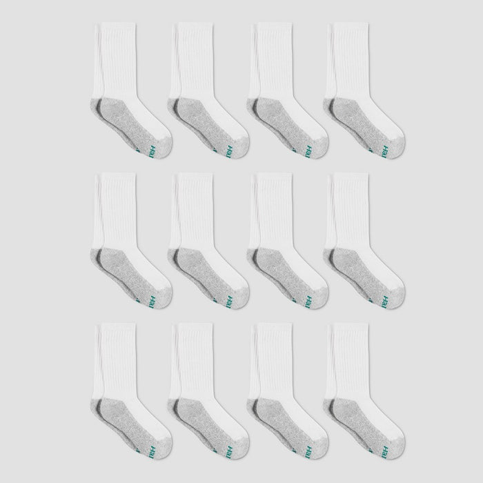 Hanes Boys' 12pk Cushioned Crew Athletic Socks - White S