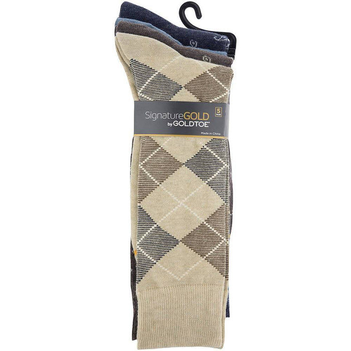 Signature Gold by GOLDTOE Men's Argyle Crew Socks 5pk - Oatmeal