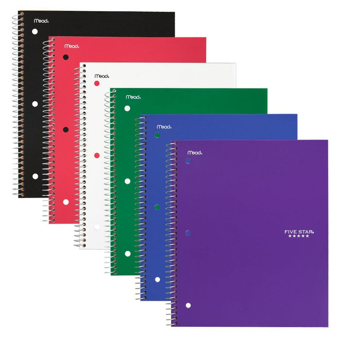 Five Star 1 Subject College Ruled Spiral Notebook (Color Will Vary)
