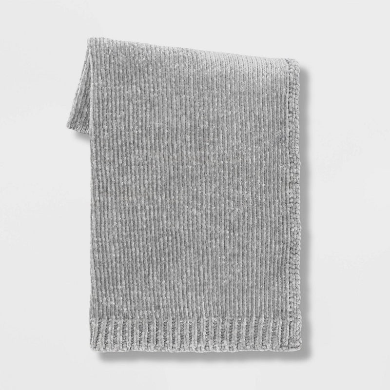 60"x50" Shiny Chenille Throw Blanket Light Gray - Project 62