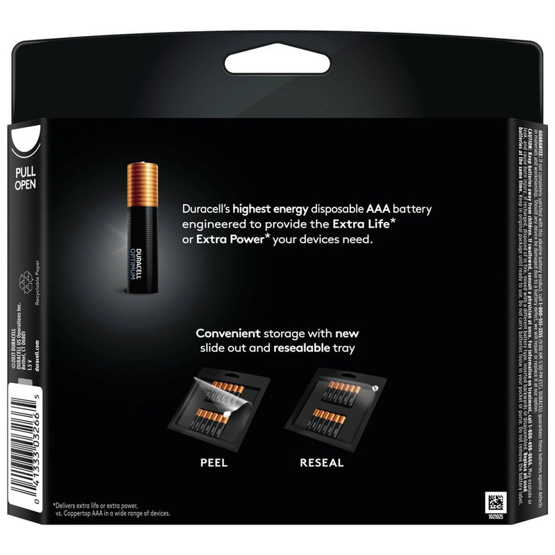 Duracell Optimum AAA Batteries - 12 Pack Alkaline Battery with Resealable Tray