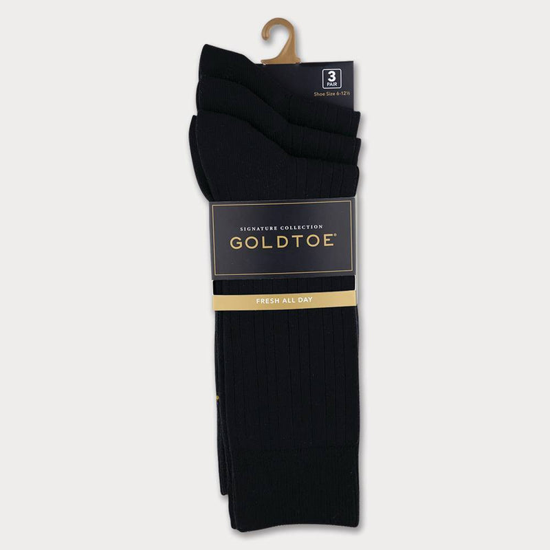 Signature Gold by GOLDTOE Men's Solids Bamboo Rayon Relaxed Top Crew Socks 3pk