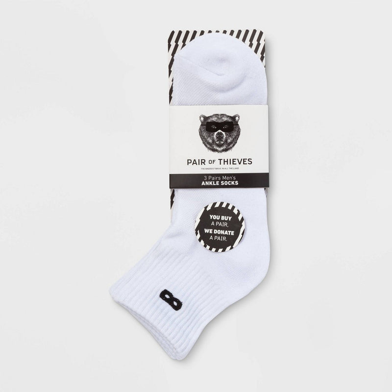 Pair of Thieves Men's Ankle Socks 3pk - White 8-12