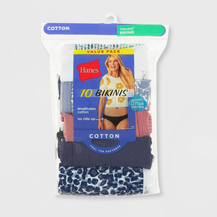 Hanes 10pk Women's Cotton Bikini Underwear Panties - Colors May Vary 7
