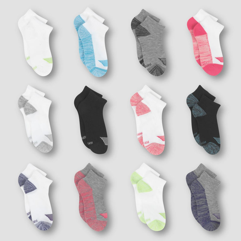 Hanes Girls' 12pk Ankle Athletic Socks - Colors Vary M
