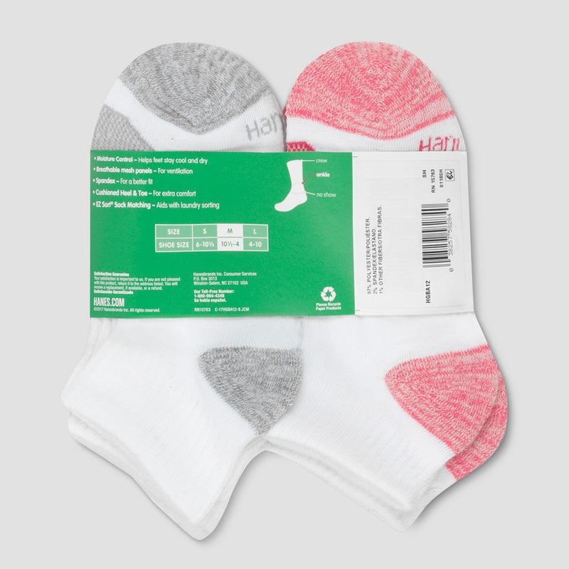 Hanes Girls' 12pk Ankle Athletic Socks - Colors Vary M