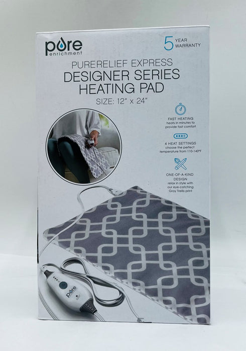 Pure Enrichment PureRelief Express Designer Series Electric Heating Pad - 12" x 2" - Gray Trellis
